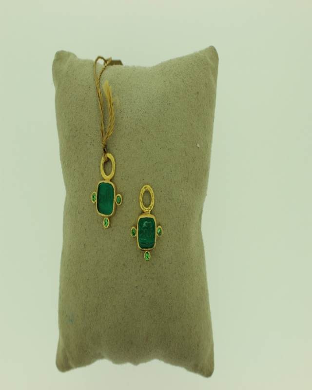 19K Venetian Glass Intaglio Earring Pendants with Stones